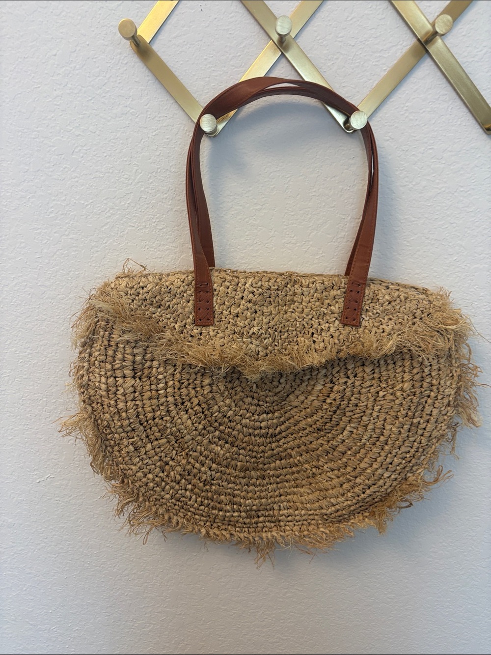 Natural Straw Tote with Brown Handles - Casual Summer Carryall